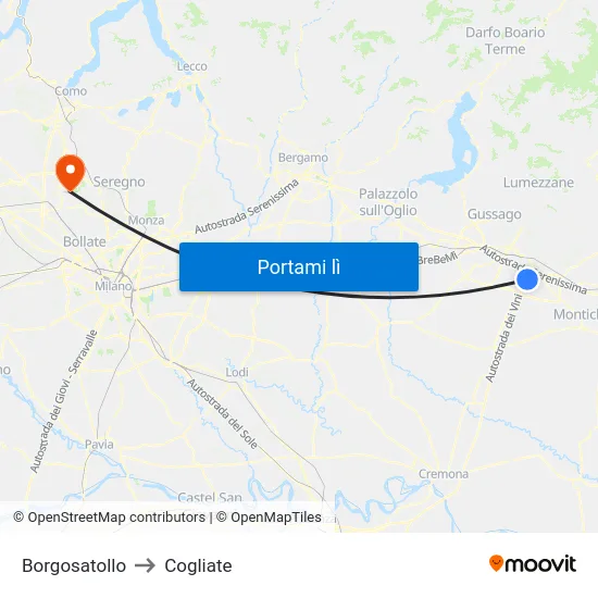 Borgosatollo to Cogliate map