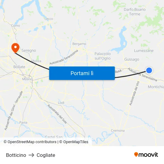 Botticino to Cogliate map