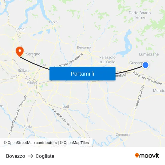 Bovezzo to Cogliate map