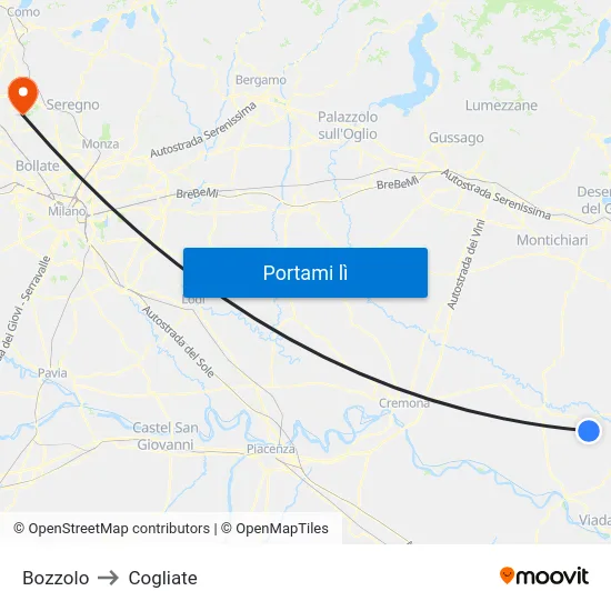 Bozzolo to Cogliate map