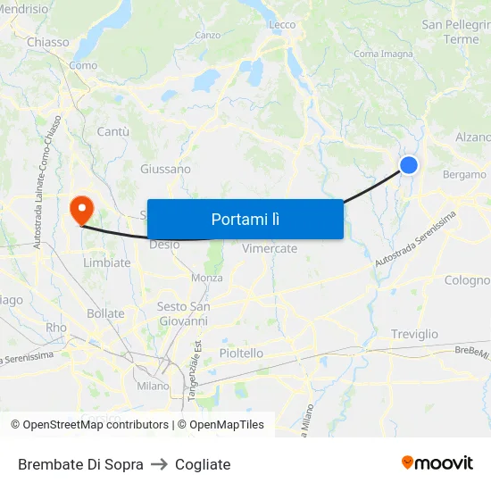 Brembate Di Sopra to Cogliate map