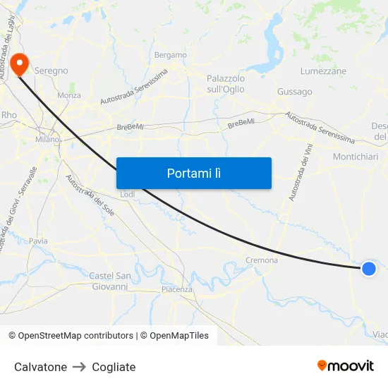 Calvatone to Cogliate map