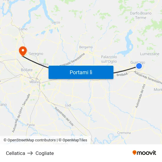 Cellatica to Cogliate map