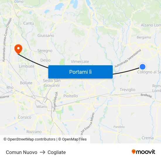 Comun Nuovo to Cogliate map