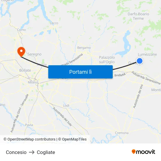 Concesio to Cogliate map