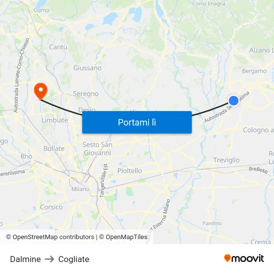 Dalmine to Cogliate map
