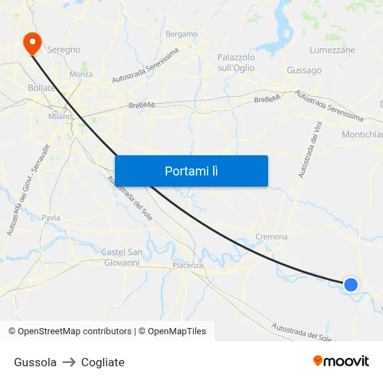 Gussola to Cogliate map