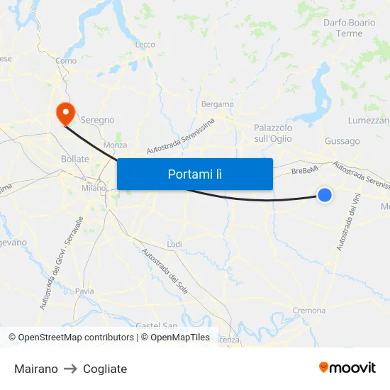Mairano to Cogliate map