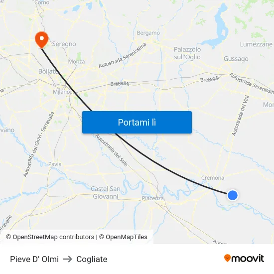 Pieve D' Olmi to Cogliate map