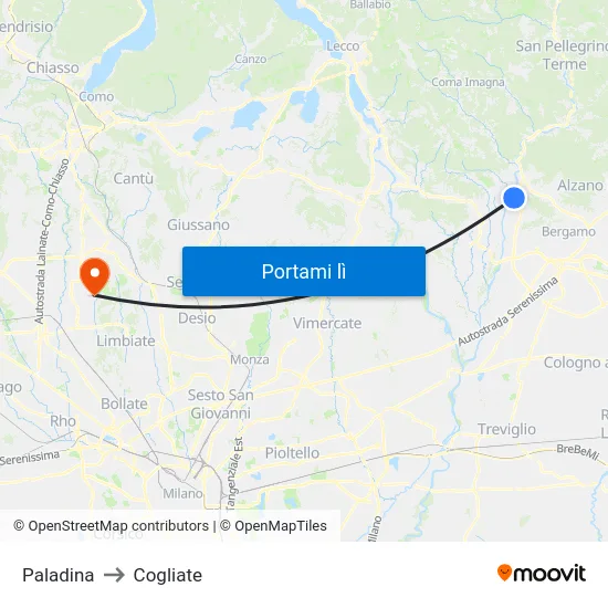 Paladina to Cogliate map