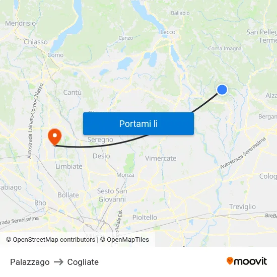 Palazzago to Cogliate map