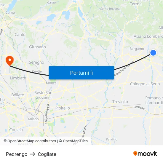 Pedrengo to Cogliate map