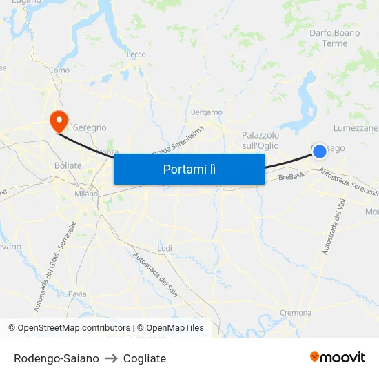 Rodengo-Saiano to Cogliate map