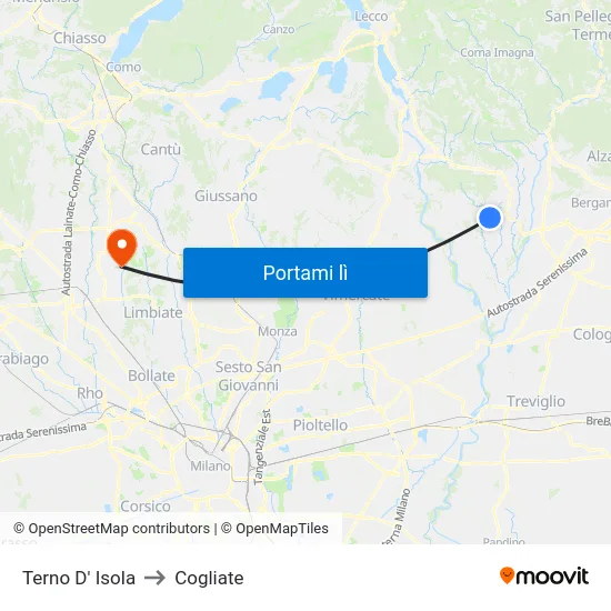 Terno D' Isola to Cogliate map