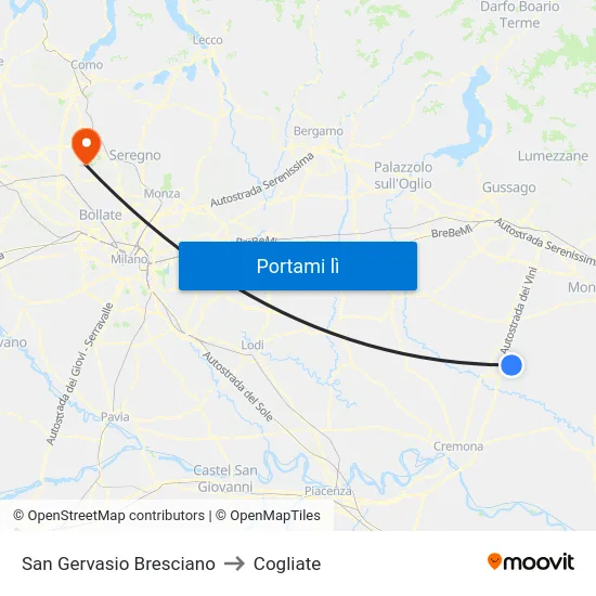 San Gervasio Bresciano to Cogliate map