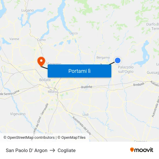 San Paolo D' Argon to Cogliate map