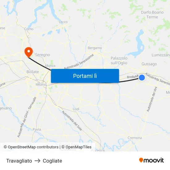 Travagliato to Cogliate map