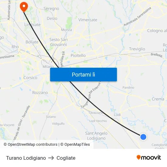 Turano Lodigiano to Cogliate map