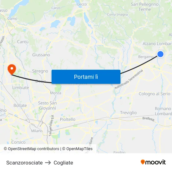Scanzorosciate to Cogliate map