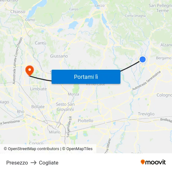 Presezzo to Cogliate map