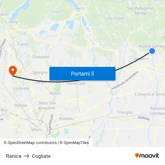 Ranica to Cogliate map