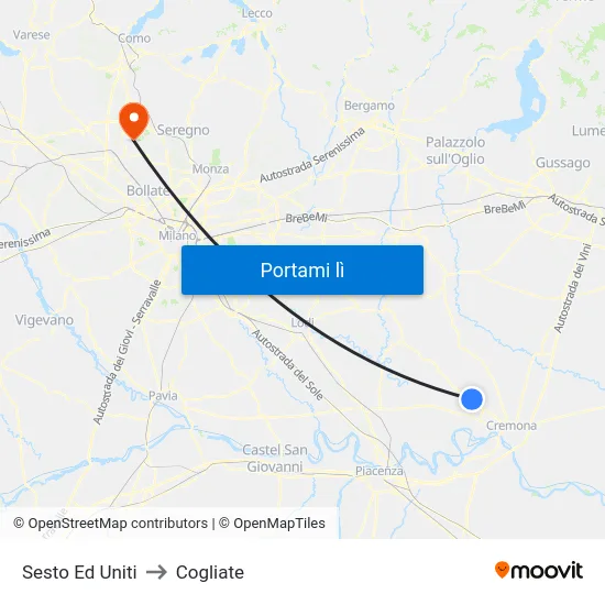 Sesto Ed Uniti to Cogliate map