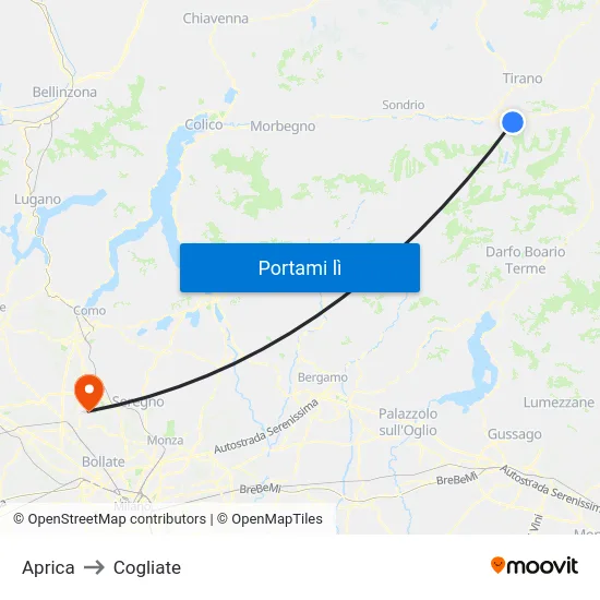 Aprica to Cogliate map