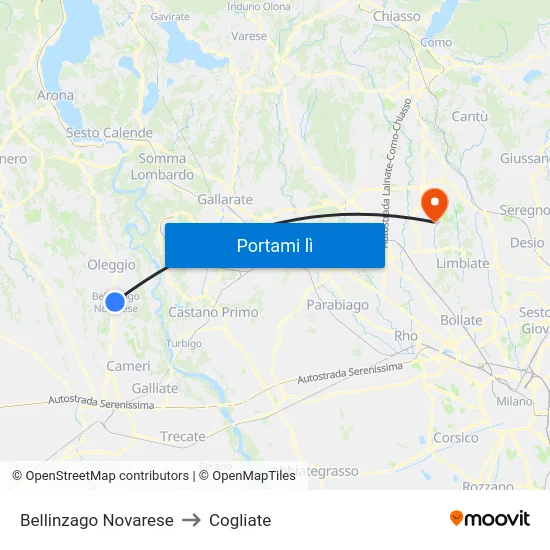 Bellinzago Novarese to Cogliate map