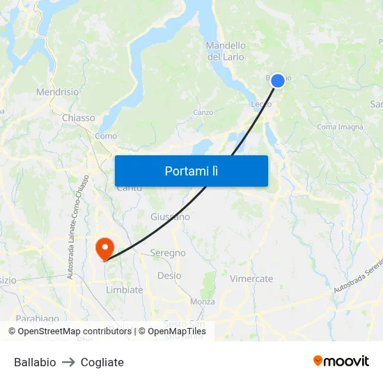 Ballabio to Cogliate map