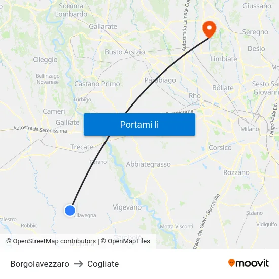 Borgolavezzaro to Cogliate map
