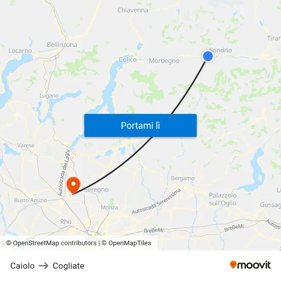 Caiolo to Cogliate map