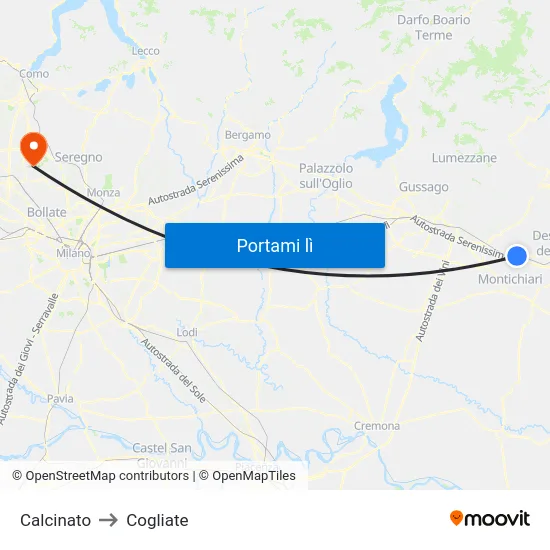 Calcinato to Cogliate map