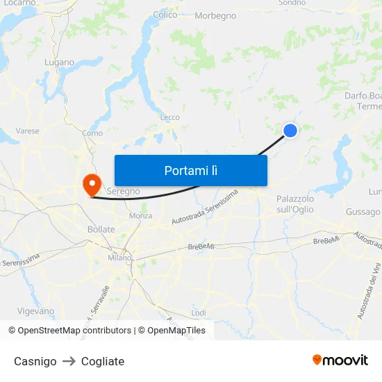 Casnigo to Cogliate map