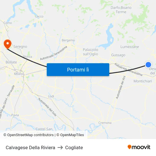 Calvagese Della Riviera to Cogliate map
