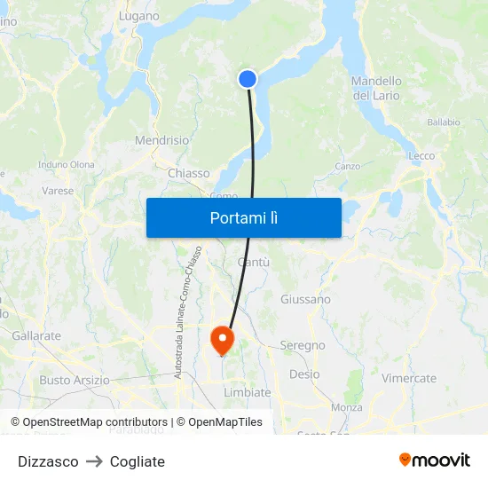 Dizzasco to Cogliate map