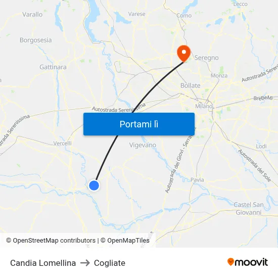 Candia Lomellina to Cogliate map
