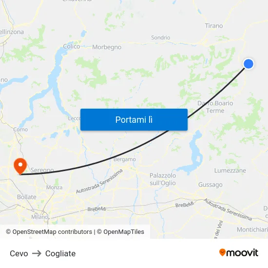 Cevo to Cogliate map