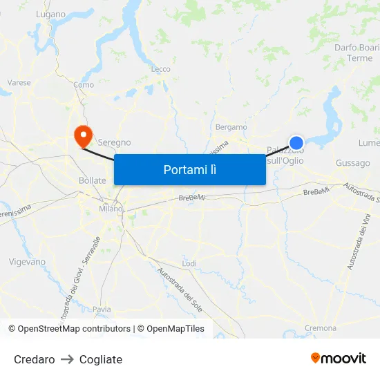 Credaro to Cogliate map
