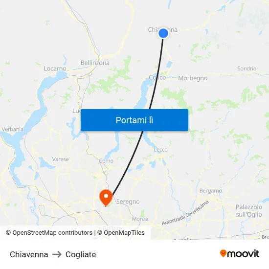 Chiavenna to Cogliate map
