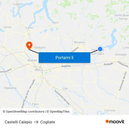 Castelli Calepio to Cogliate map