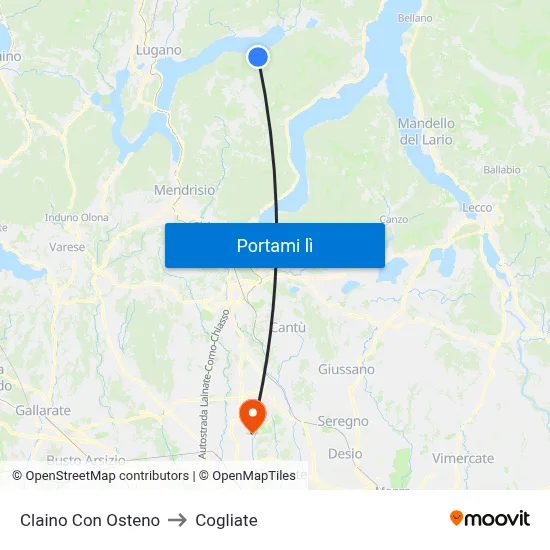 Claino Con Osteno to Cogliate map