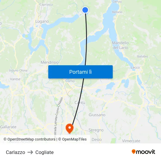 Carlazzo to Cogliate map