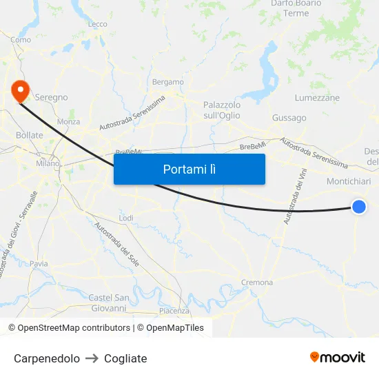 Carpenedolo to Cogliate map