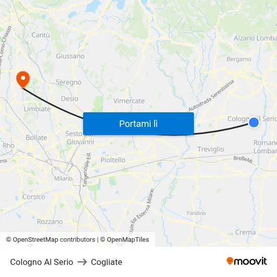 Cologno Al Serio to Cogliate map