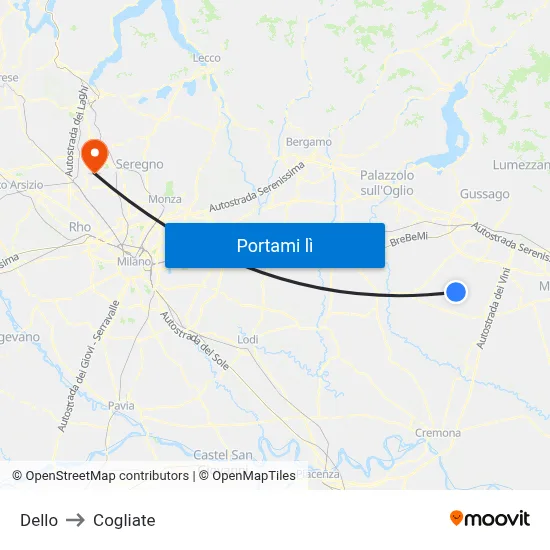 Dello to Cogliate map