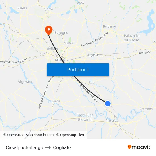 Casalpusterlengo to Cogliate map