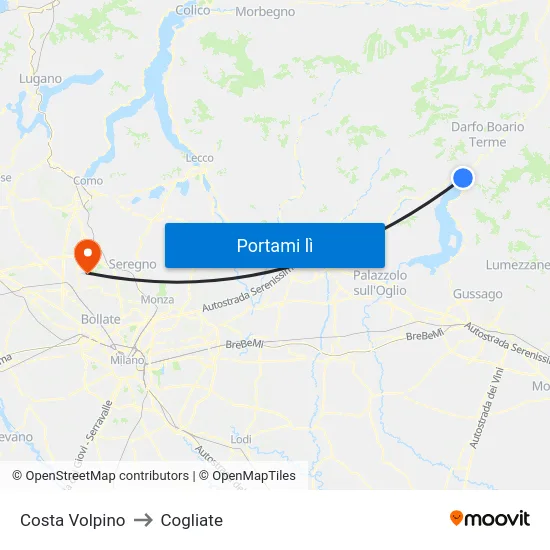 Costa Volpino to Cogliate map