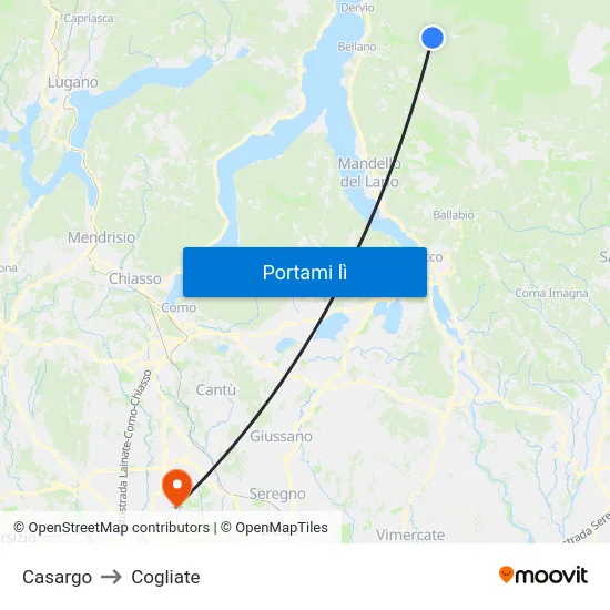 Casargo to Cogliate map
