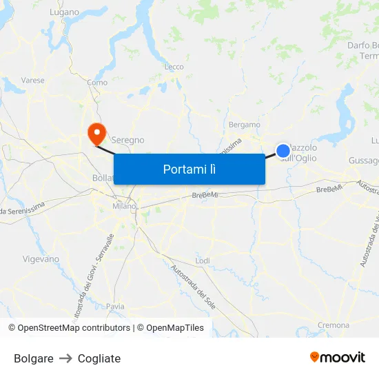 Bolgare to Cogliate map