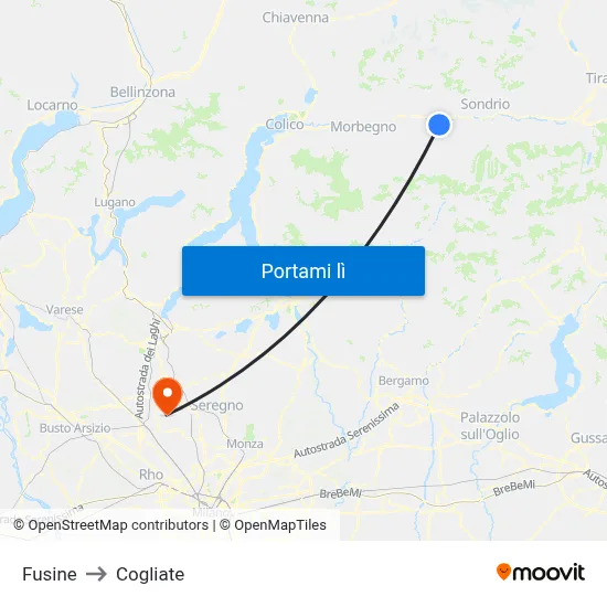 Fusine to Cogliate map